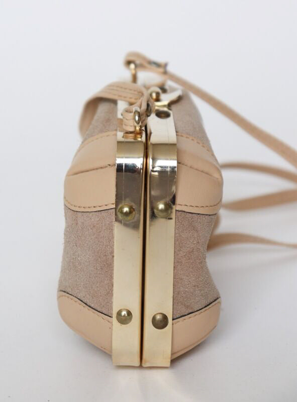 Mini Vintage Crossbody Bag - Box Bag 1980s - Beige - Suede / Leather