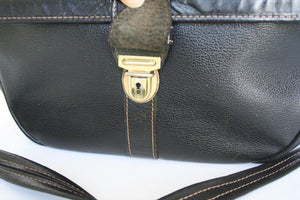 Black Satchel Bag - Top Handle / Shoulder - Vintage 1980s - Medium