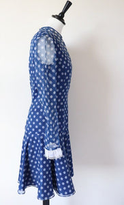 1960s Vintage Mini Dress - Polyester Chiffon Long Sleeves - Spotted - XS / UK 8