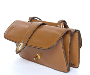 Vintage 1960s Top Handle Bag -  Brown Leather - Micro /  Mini / Small