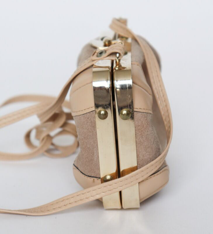 Mini Vintage Crossbody Bag - Box Bag 1980s - Beige - Suede / Leather