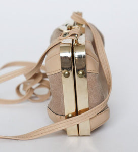 Mini Vintage Crossbody Bag - Box Bag 1980s - Beige - Suede / Leather