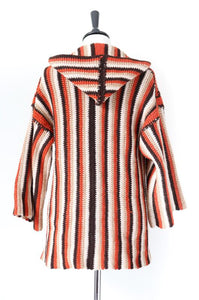 Vintage 1970s Wool Hooded Cardigan - Striped - Brown - S / UK 8 / 10