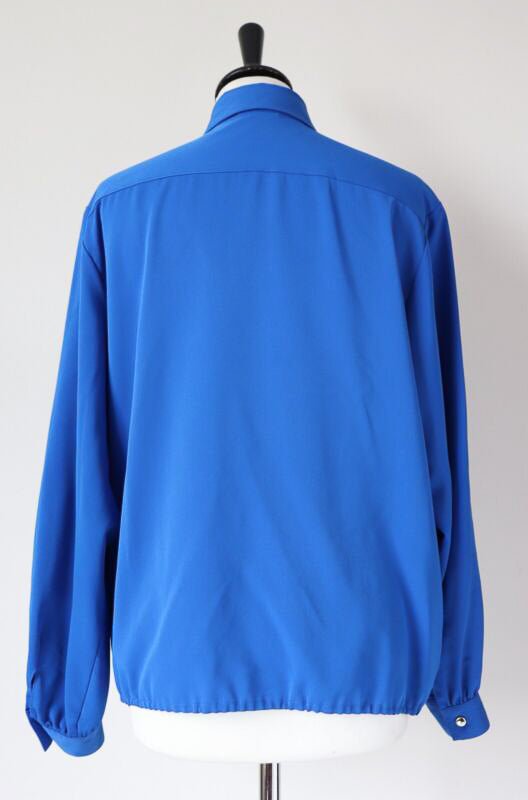 Vintage 1980s Long Sleeve Shirt Blouse - Royal Blue - Elasticated  - L / UK 14