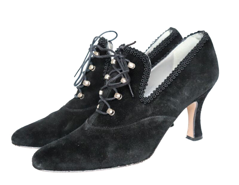 Black Suede Leather shoes - 1990s Louis Heel - Ashley Brooke  - Fit UK 4.5