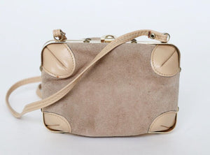 Mini Vintage Crossbody Bag - Box Bag 1980s - Beige - Suede / Leather