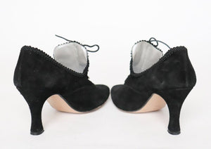 Black Suede Leather shoes - 1990s Louis Heel - Ashley Brooke  - Fit UK 4.5