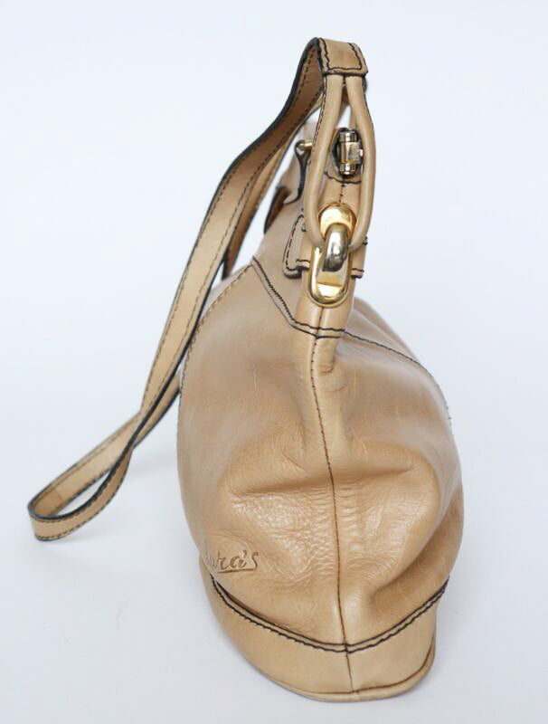 Vintage 1980s Shoulder Bag - Light Beige Tan Leather - Lara’s - M / L