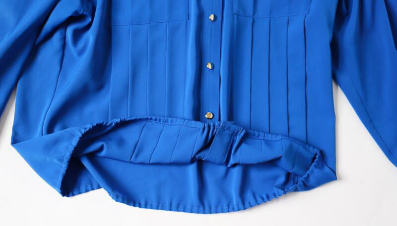 Vintage 1980s Long Sleeve Shirt Blouse - Royal Blue - Elasticated  - L / UK 14