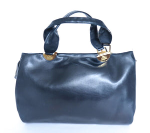 Vintage Tote Bag - Blue Faux Leather - 1980s Paul Emanuel - Medium