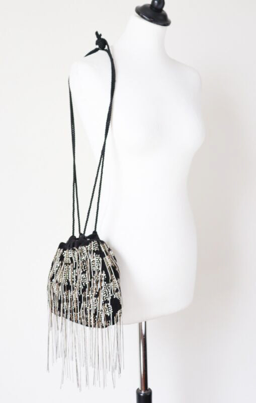Sequin / Chain Drawstring Shoulder Bag -  Disco  / Party- LBD - Small