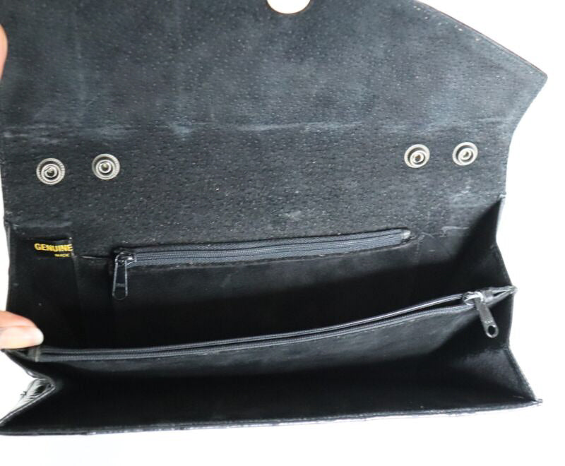 Envelope Clutch Bag - Eel Skin Leather - 1980s Vintage - Black - Small