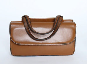 Vintage 1960s Top Handle Bag -  Brown Leather - Micro /  Mini / Small