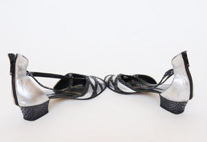 Vintage Sandals - 1980s - Silver Leather - Dance - Fit 38.5 / Narrow 39