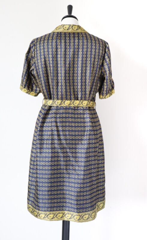 Vintage  Handmade Silk Dress - Tea Dress /Shirt Waister - 1970s  - Blue  - M / UK 12