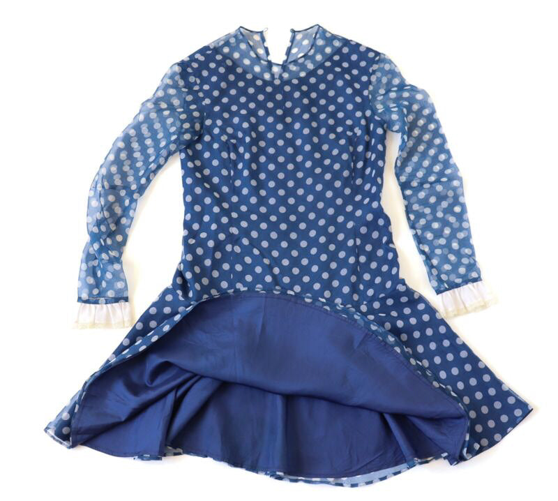 1960s Vintage Mini Dress - Polyester Chiffon Long Sleeves - Spotted - XS / UK 8