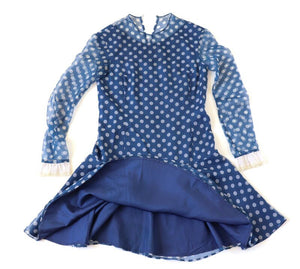 1960s Vintage Mini Dress - Polyester Chiffon Long Sleeves - Spotted - XS / UK 8