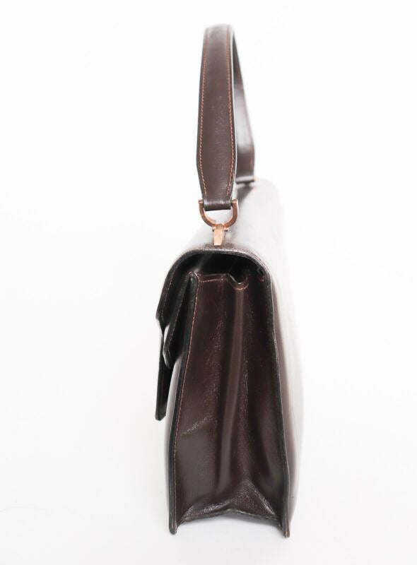 Vintage 1960s Bag Handbag - Brown Leather - Small