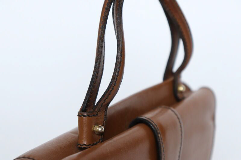Vintage 1960s Top Handle Bag -  Brown Leather - Micro /  Mini / Small