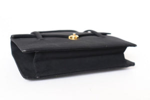 1960s Evening Bag - Black Fabric - Vintage Top Handle - Small / Mini