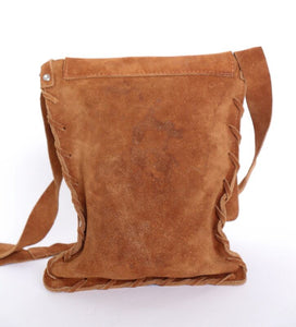 1960s Vintage Festival Bag - Tan Brown - Suede - Crossbody - Hippie - Small