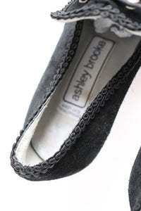 Black Suede Leather shoes - 1990s Louis Heel - Ashley Brooke  - Fit UK 4.5