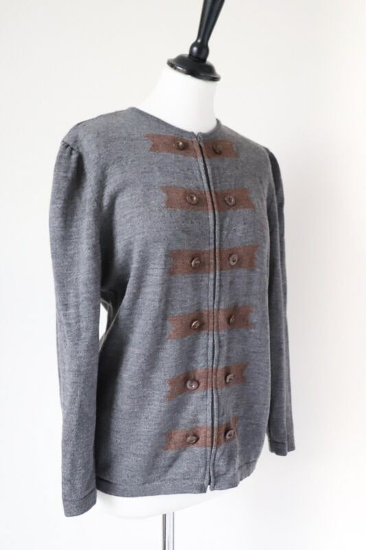 Valentino Wool Zip Cardigan - Grey / Brown Knit - Fit S / UK 10