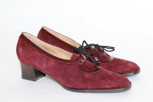 Vintage Lace-Up Shoes - 1980s - Burgundy Red Suede - Pagetta- UK 6 / 39 Narrow
