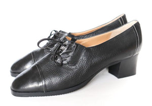 Vintage Lace Up Shoes Black Leather Mid Heel Melluso Fit 38 Marshmallow Mountain
