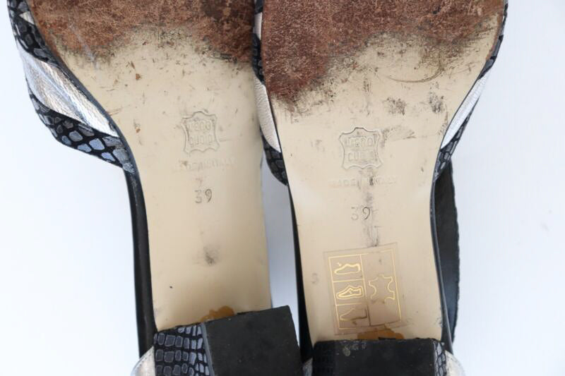 Vintage Sandals - 1980s - Silver Leather - Dance - Fit 38.5 / Narrow 39