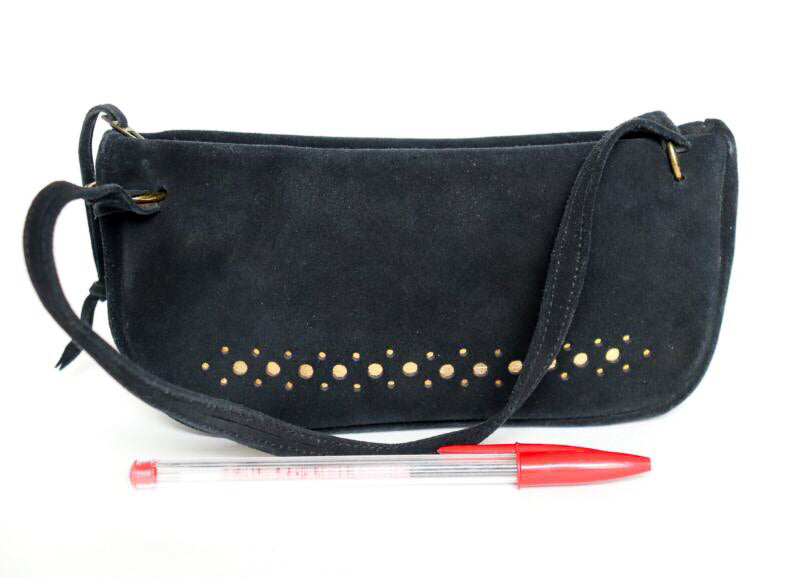 Vintage 1950s / 1960s Micro Handbag - Black Suede Leather - X Small