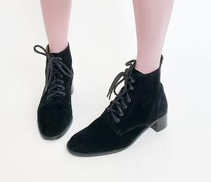 Black  Suede Leather Lace-Up  Ankle Boots - Amberland - 38 / 38.5