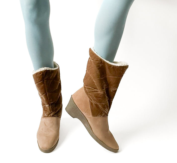 Vintage Winter Boots Rubber Wedge Heel Fleece Fit 39 UK