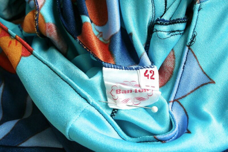 Vintage Maxi Dress 1970s - J Bancroft - Turquoise Blue Polyamide - S / UK 10