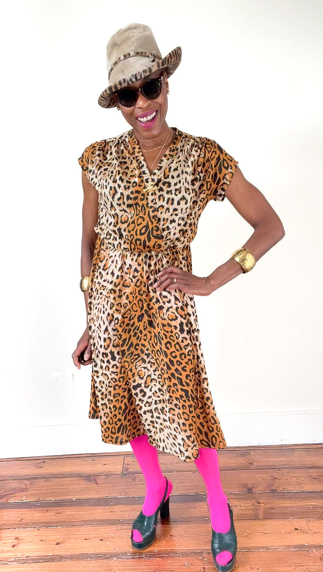 Leopard Print Vintage Dress - 1980s Allander House Of Fraser - Fit L / UK 14