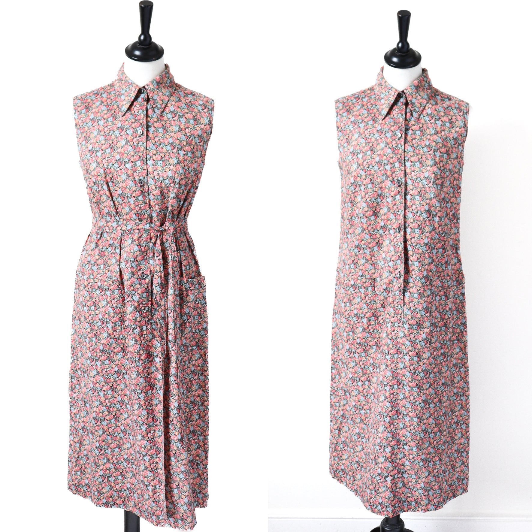 Angela Gore Vintage Cotton Floral Summer Dress - Sleeveless - Fit S / UK 10
