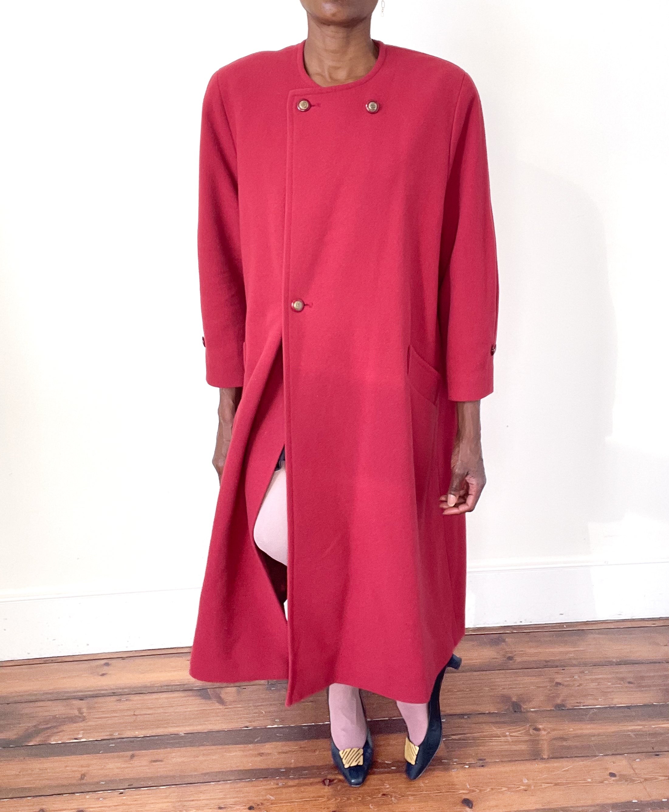 Vintage Pink Red Winter Coat - 100% Wool - Eastex 1990s  - XL / UK 16