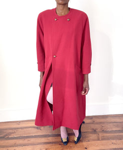 Vintage Pink Red Winter Coat - 100% Wool - Eastex 1990s  - XL / UK 16