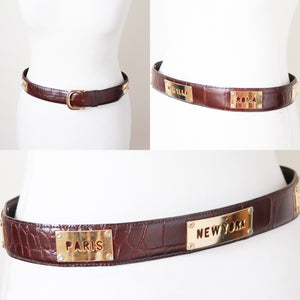Vintage Belt - 1990s brown leather Paris / Madrid / Roma / New York - Small
