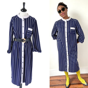 Berketex Vintage Shirt  Dress - Blue / White Striped - Fit L / UK 14