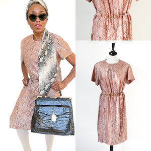 Snakeskin Print Vintage Shift Dress - 1960s -Philip Kunick -  Fit L / UK 14