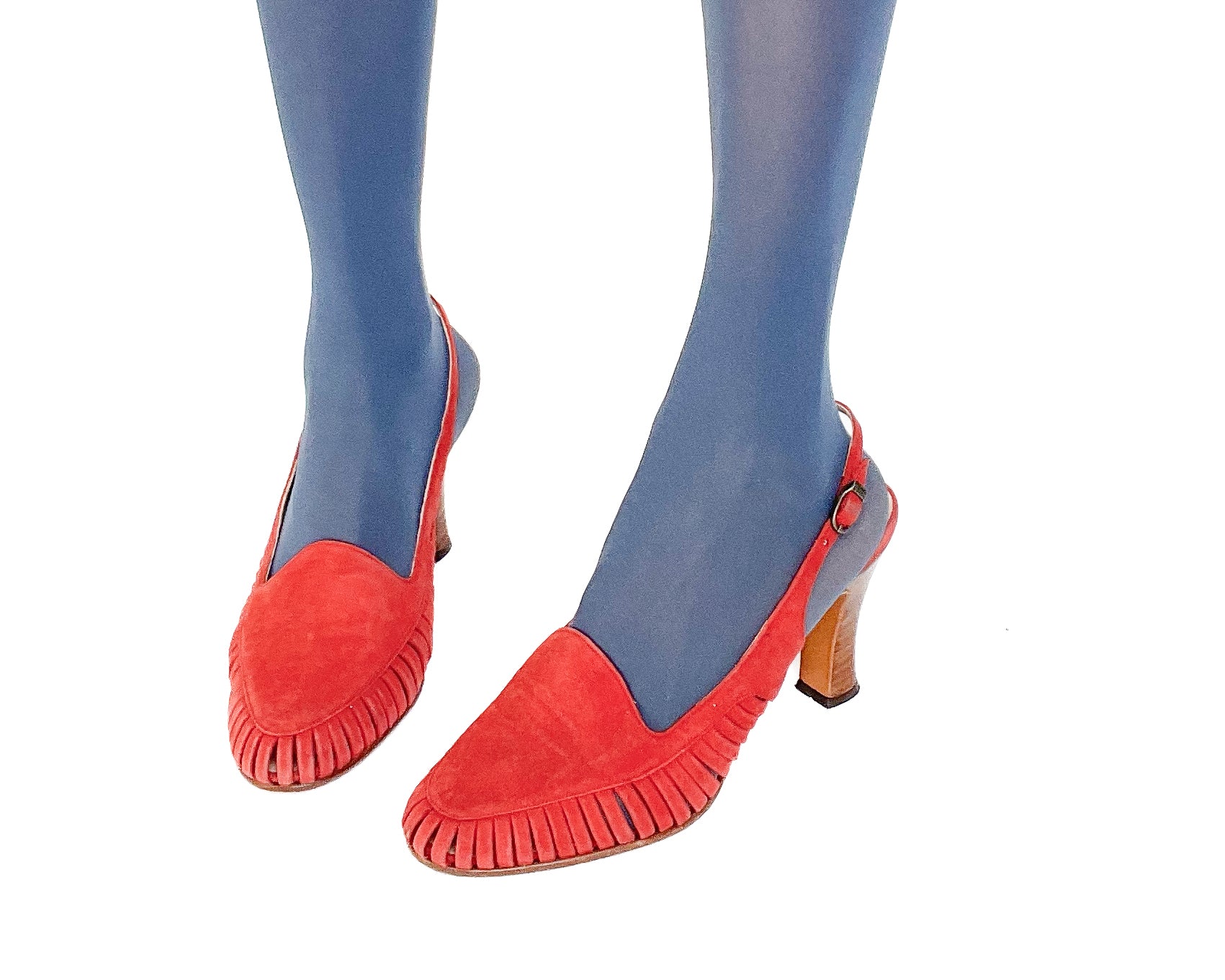 Red Suede Leather Slingback Shoes Heels San Marco Fit 39 UK 6 Marshmallow Mountain