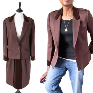 VALENTINO Vintage Suit - Jacket / Skirt - Brown - 1990s - S / UK 10