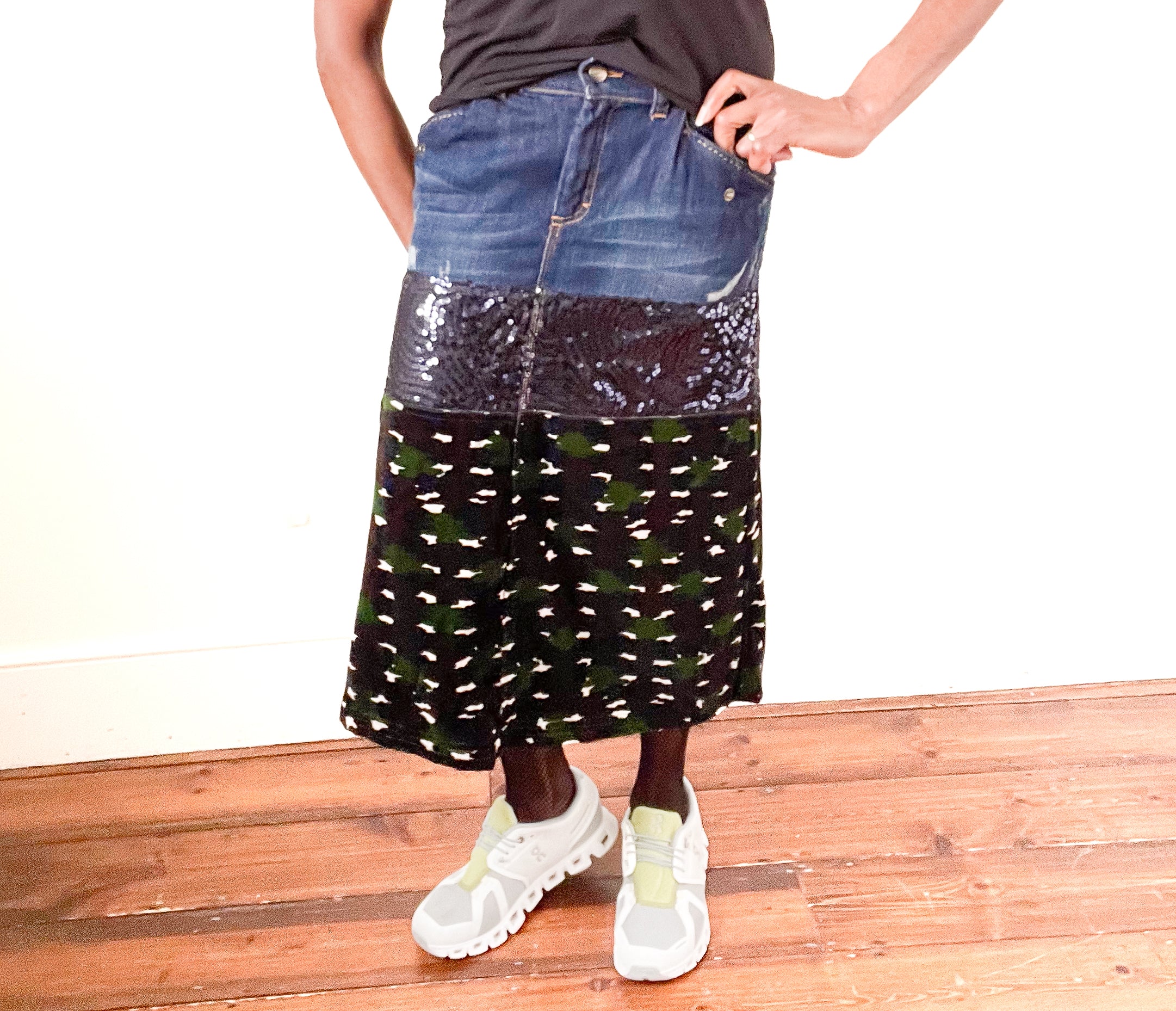 Just Cavalli Midi Skirt - Denim / Sequin / Camouflage - 42 / M / UK 12