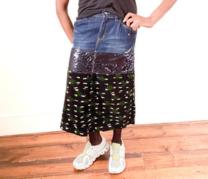 Just Cavalli Midi Skirt - Denim / Sequin / Camouflage - 42 / M / UK 12