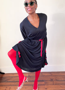 Radley Black Red Dress Vintage 1970s Polyester Fit M UK