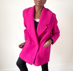 Pink 3/4 Winter Coat - Littlewoods Vintage 1980 - Wool - Fit  UK 12 / 14