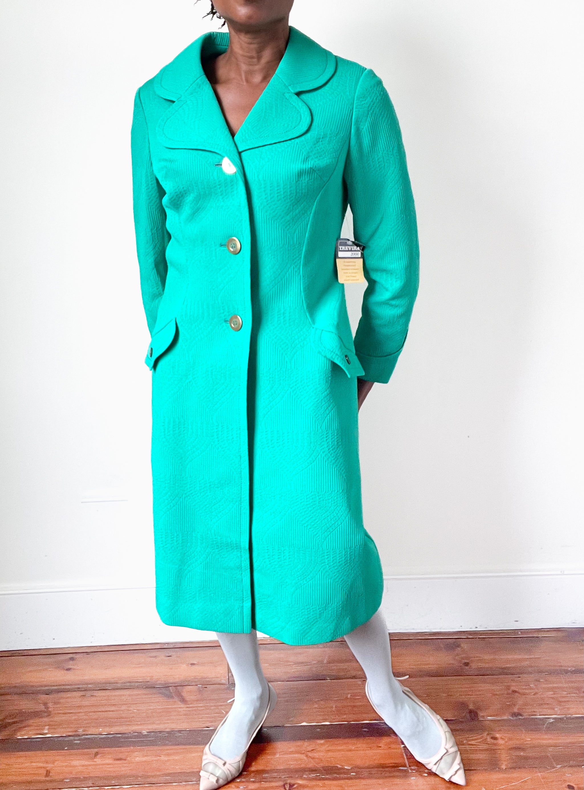 Vintage 1960s Green Coat - Polyamide - Lucie Linden - M  / UK 12 - Label Attached