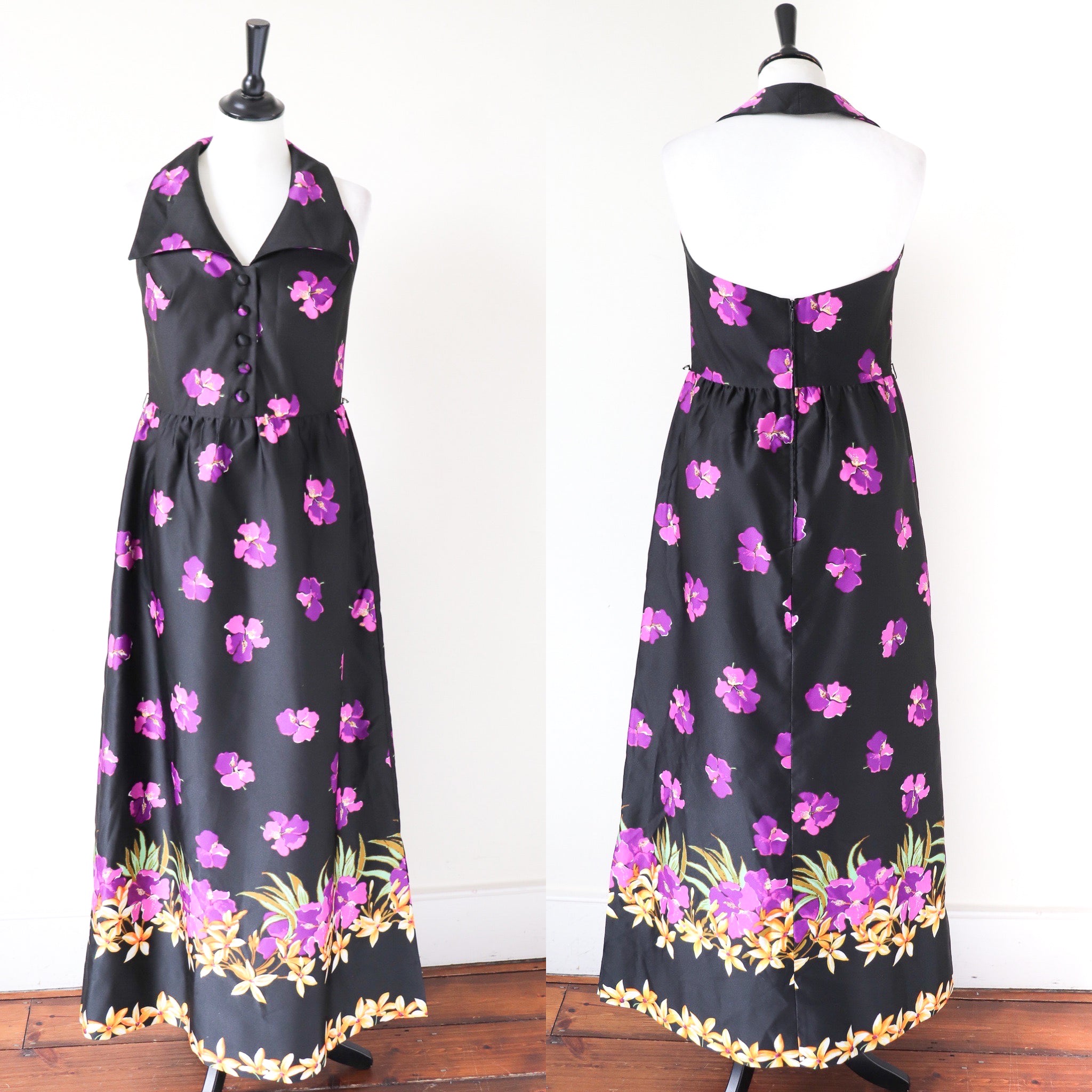 Vera Mont - Paris Vintage Evening Dress - Maxi Halterneck - UK 8 / 10