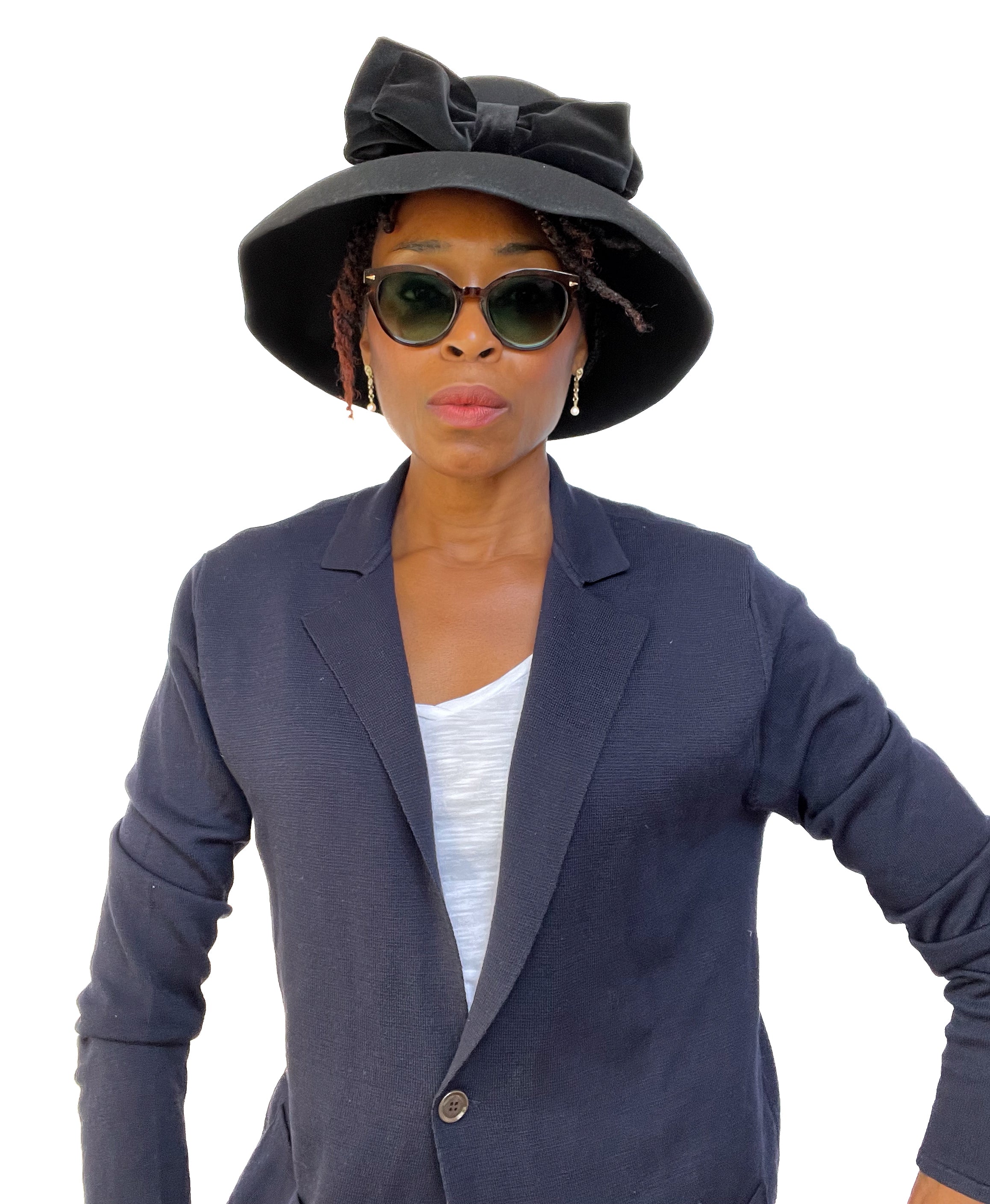Black Wide Brim Hat  - 1990s -  Vintage Made in UK Accessorize - Large